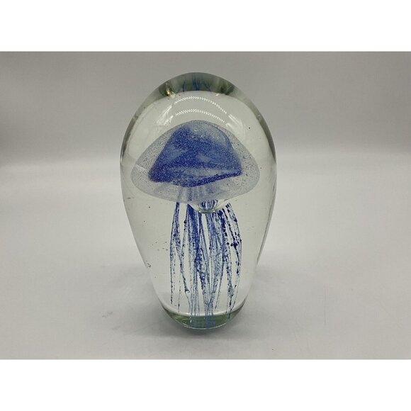 Art Glass Mouth Blown Sapphire Jellyfish Handmade 6"High Paperweight Collectible - Picture 12 of 16